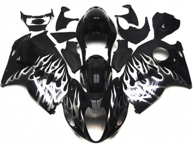 1997-2007 Schwarz Glänzend Mit Silber Flame Suzuki GSXR 1300 Motorrad Verkleidung