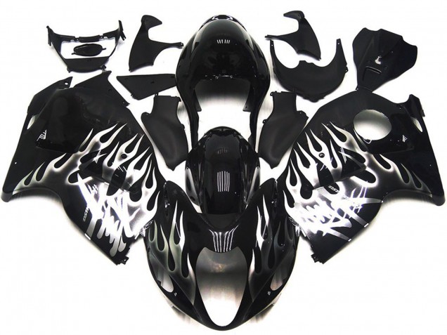 1997-2007 Schwarz Glänzend Mit Silber Flame Suzuki GSXR 1300 Motorrad Verkleidung 1997-2007 Schwarz Glänzend Mit Silber Flame Suzuki GSXR 1300 Motorrad Verkleidung