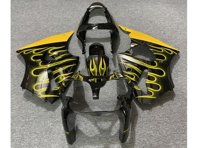 2000-2002 Schwarz Glänzend & Gelb Flame Kawasaki ZX6R Motorrad Verkleidung 2000-2002 Schwarz Glänzend & Gelb Flame Kawasaki ZX6R Motorrad Verkleidung