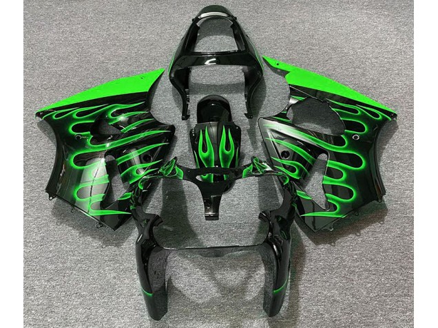2000-2002 Schwarz Glänzend & Grün Flame Kawasaki ZX6R Motorrad Verkleidung 2000-2002 Schwarz Glänzend & Grün Flame Kawasaki ZX6R Motorrad Verkleidung