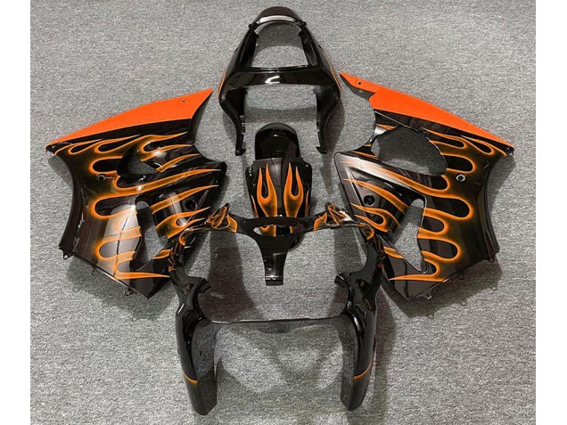 2000-2002 Schwarz Glänzend & Orange Flame Kawasaki ZX6R Motorrad Verkleidung 2000-2002 Schwarz Glänzend & Orange Flame Kawasaki ZX6R Motorrad Verkleidung