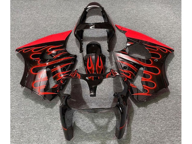 2000-2002 Schwarz Glänzend & Rot Flame Kawasaki ZX6R Motorrad Verkleidung 2000-2002 Schwarz Glänzend & Rot Flame Kawasaki ZX6R Motorrad Verkleidung