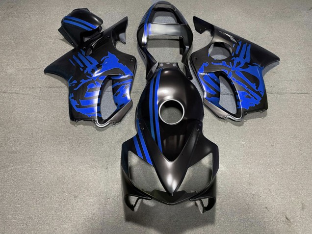 2001-2003 Matt Schwarzer & Blauer Totenkopf Honda CBR600 F4i Motorrad Verkleidung 2001-2003 Matt Schwarzer & Blauer Totenkopf Honda CBR600 F4i Motorrad Verkleidung