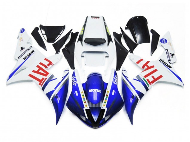 2002-2003 Glänzend Weiß & Blau Fiat Yamaha R1 Motorrad Verkleidung 2002-2003 Glänzend Weiß & Blau Fiat Yamaha R1 Motorrad Verkleidung