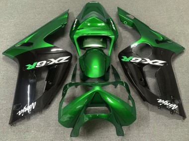2003-2004 Glänzend Grün & Schwarz Kawasaki ZX6R Motorrad Verkleidung