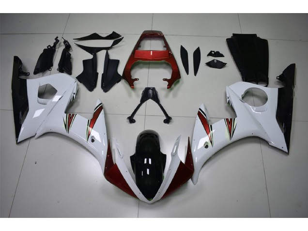 2003-2004 Glänzend Weiß & Rot Akzente Yamaha R6 Motorrad Verkleidung 2003-2004 Glänzend Weiß & Rot Akzente Yamaha R6 Motorrad Verkleidung