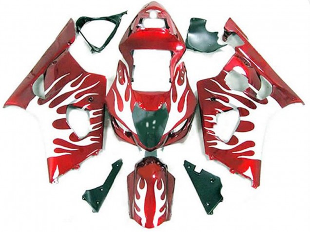 2003-2004 Weiß & Rot Flamme Suzuki GSXR 1000 Motorrad Verkleidung 2003-2004 Weiß & Rot Flamme Suzuki GSXR 1000 Motorrad Verkleidung