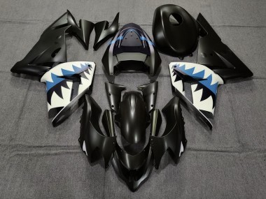 2004-2005 Matt Schwarzer & Hellblauer Hai Kawasaki ZX10R Motorrad Verkleidung