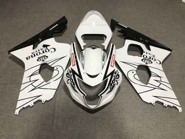 2004-2005 Schwarz Glänzend & Weiß Corona Stil Suzuki GSXR 600-750 Motorrad Verkleidung