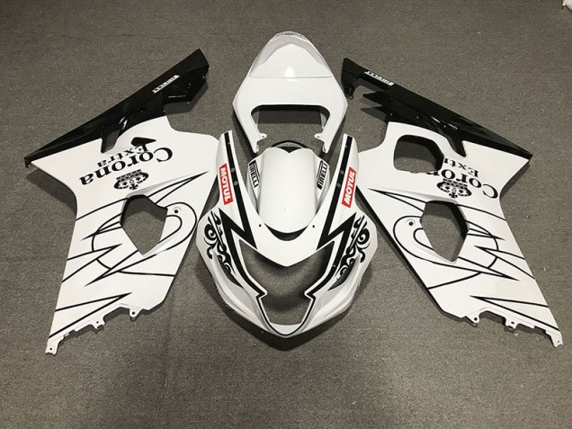 2004-2005 Schwarz Glänzend & Weiß Corona Stil Suzuki GSXR 600-750 Motorrad Verkleidung