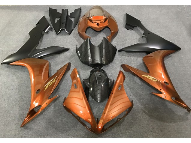 2004-2006 Orange Glänzend & Kohlefaser Stil Yamaha R1 Motorrad Verkleidung