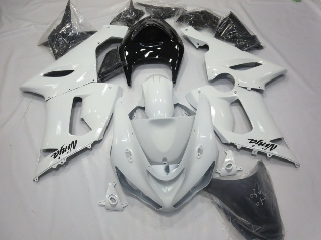 2005-2006 Glänzend Weiß Mit Schwarzem Heck Kawasaki ZX6R Motorrad Verkleidung 2005-2006 Glänzend Weiß Mit Schwarzem Heck Kawasaki ZX6R Motorrad Verkleidung