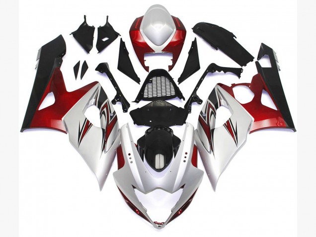 2005-2006 Glänzend Weiß Mit Silbernen Akzenten & Bronze Suzuki GSXR 1000 Motorrad Verkleidung