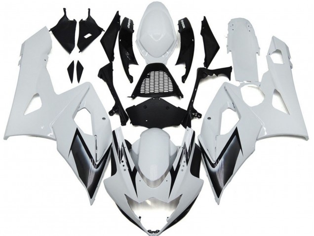 2005-2006 Glänzend Weiß Mit Silbernen Akzenten Suzuki GSXR 1000 Motorrad Verkleidung