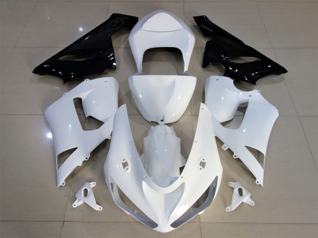 2005-2006 Glänzend Weiß & Schwarz Kawasaki ZX6R Motorrad Verkleidung 2005-2006 Glänzend Weiß & Schwarz Kawasaki ZX6R Motorrad Verkleidung
