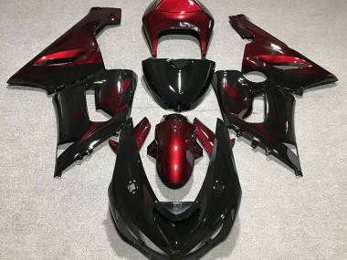 2005-2006 Glänzend Schwarz & Rot Kawasaki ZX6R Motorrad Verkleidung