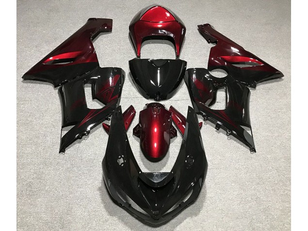 2005-2006 Glänzend Schwarz & Rot Kawasaki ZX6R Motorrad Verkleidung