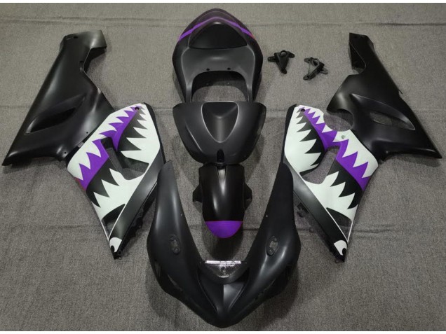 2005-2006 Matt Schwarzer & Violetter Hai Kawasaki ZX6R Motorrad Verkleidung 2005-2006 Matt Schwarzer & Violetter Hai Kawasaki ZX6R Motorrad Verkleidung