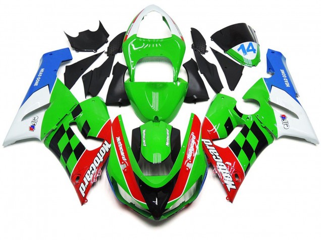 2005-2006 Mehrfarbig Kariert Kawasaki ZX6R Motorrad Verkleidung