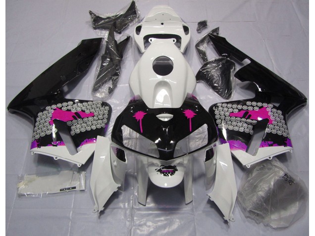 2005-2006 Rosa Splatter Auf Glanz Schwarz Honda CBR600RR Motorrad Verkleidung 2005-2006 Rosa Splatter Auf Glanz Schwarz Honda CBR600RR Motorrad Verkleidung