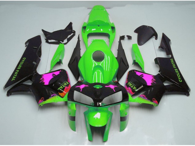 2005-2006 Rosa Splatter Auf Grün Honda CBR600RR Motorrad Verkleidung 2005-2006 Rosa Splatter Auf Grün Honda CBR600RR Motorrad Verkleidung