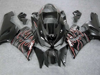 2005-2006 Rot Schwarz Flamme Kawasaki ZX6R Motorrad Verkleidung