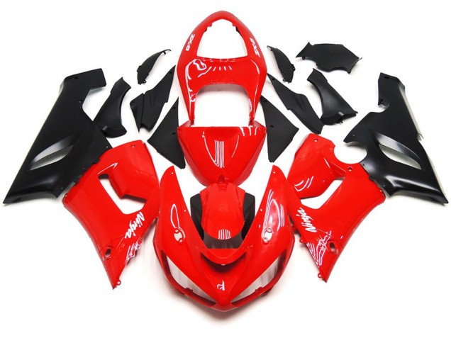 2005-2006 Schlichte Glanz Rot Weiße Aufkleber Kawasaki ZX6R Motorrad Verkleidung 2005-2006 Schlichte Glanz Rot Weiße Aufkleber Kawasaki ZX6R Motorrad Verkleidung