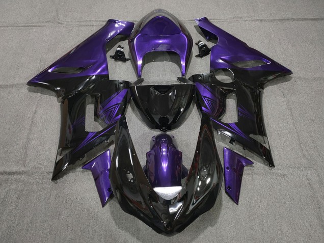 2005-2006 Schwarz Glänzend & Lila Kawasaki ZX6R Motorrad Verkleidung 2005-2006 Schwarz Glänzend & Lila Kawasaki ZX6R Motorrad Verkleidung