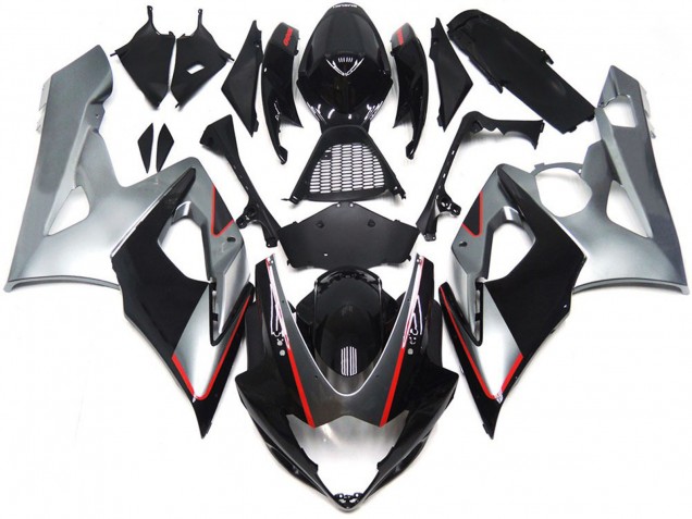 2005-2006 Schwarz & Silber Glänzend Mit Rot Suzuki GSXR 1000 Motorrad Verkleidung