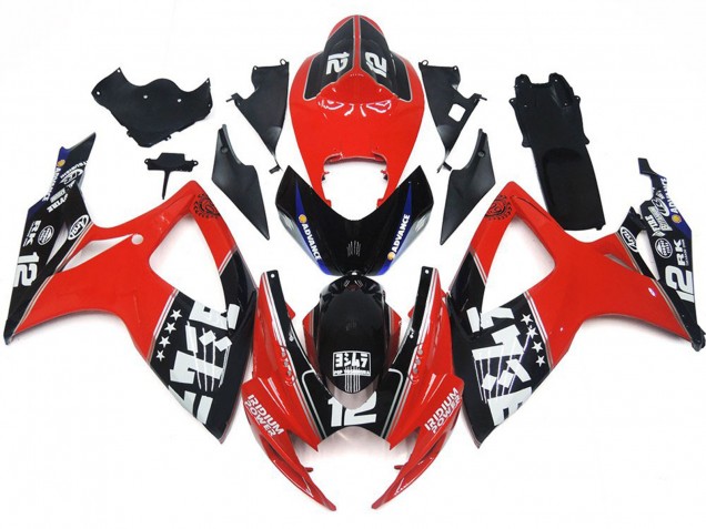 2006-2007 Benutzerdefiniert Rot & Schwarz Logos Suzuki GSXR 600-750 Motorrad Verkleidung 2006-2007 Benutzerdefiniert Rot & Schwarz Logos Suzuki GSXR 600-750 Motorrad Verkleidung