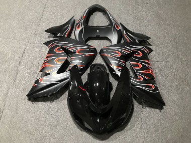 2006-2007 Matt Schwarz & Flamme Kawasaki ZX10R Motorrad Verkleidung