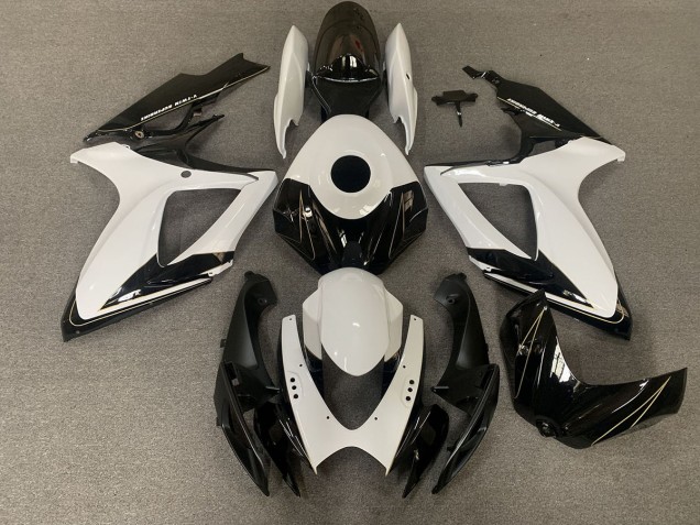 2006-2007 Matt Schwarz & Glänzend Weiß Suzuki GSXR 600-750 Motorrad Verkleidung 2006-2007 Matt Schwarz & Glänzend Weiß Suzuki GSXR 600-750 Motorrad Verkleidung
