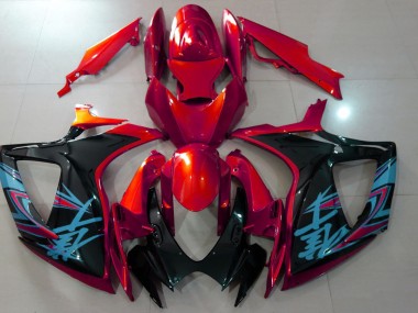 2006-2007 Rot & Schwarz Glänzend Suzuki GSXR 600-750 Motorrad Verkleidung