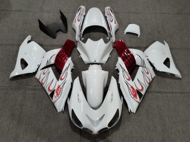 2006-2011 Weiß Rot Flamme Kawasaki ZX14R Motorrad Verkleidung