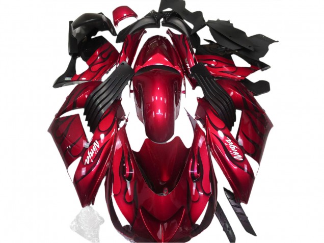 2006-2011 Rot Glänzend & Flamme Kawasaki ZX14R Motorrad Verkleidung