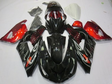 2006-2011 Schwarz Flamme Rot Kawasaki ZX14R Motorrad Verkleidung