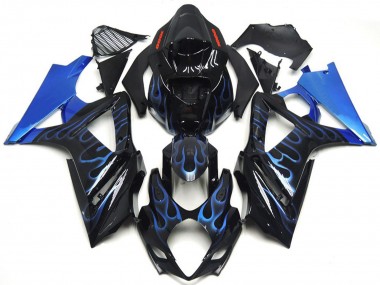 2007-2008 Benutzerdefiniertes Blau & Schwarz Flame Suzuki GSXR 1000 Motorrad Verkleidung