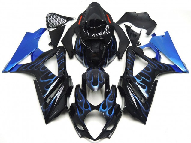 2007-2008 Benutzerdefiniertes Blau & Schwarz Flame Suzuki GSXR 1000 Motorrad Verkleidung