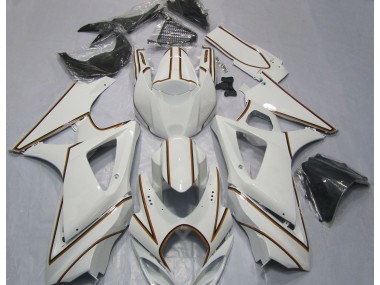 2007-2008 Glänzend Weißer Oranger Nadelstreifen Suzuki GSXR 1000 Motorrad Verkleidung