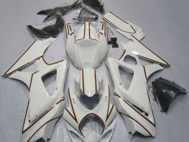 2007-2008 Glänzend Weißer Oranger Nadelstreifen Suzuki GSXR 1000 Motorrad Verkleidung