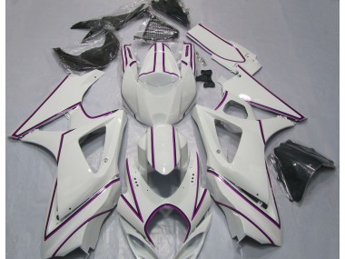 2007-2008 Glänzend Weißer Rosa Nadelstreifen Suzuki GSXR 1000 Motorrad Verkleidung