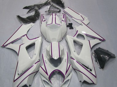 2007-2008 Glänzend Weißer Rosa Nadelstreifen Suzuki GSXR 1000 Motorrad Verkleidung