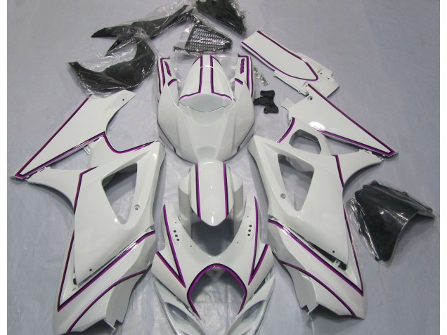 2007-2008 Glänzend Weißer Rosa Nadelstreifen Suzuki GSXR 1000 Motorrad Verkleidung