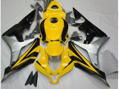 2007-2008 Glänzendes Gelb Silber & Schwarz Honda CBR600RR Motorrad Verkleidung