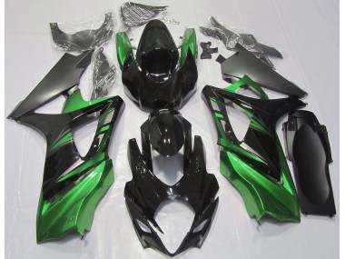 2007-2008 Glänzendes Schwarz & Grün Suzuki GSXR 1000 Motorrad Verkleidung