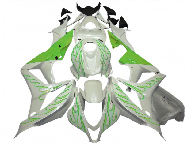 2007-2008 Limettengrün Flamme Auf Weiß Honda CBR600RR Motorrad Verkleidung
