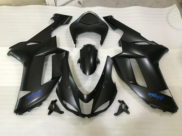 2007-2008 Matt Schwarzes & Blaues Logo Kawasaki ZX6R Motorrad Verkleidung 2007-2008 Matt Schwarzes & Blaues Logo Kawasaki ZX6R Motorrad Verkleidung