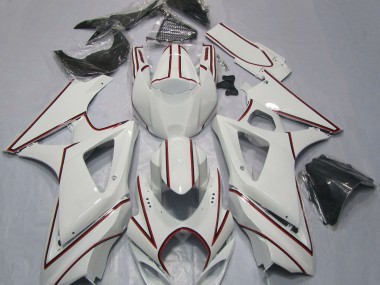 2007-2008 Weiß Mit Rotem Nadelstreifen Suzuki GSXR 1000 Motorrad Verkleidung