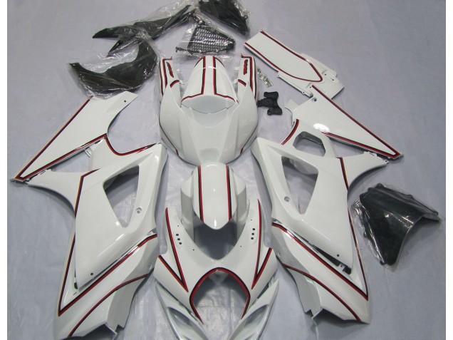 2007-2008 Weiß Mit Rotem Nadelstreifen Suzuki GSXR 1000 Motorrad Verkleidung