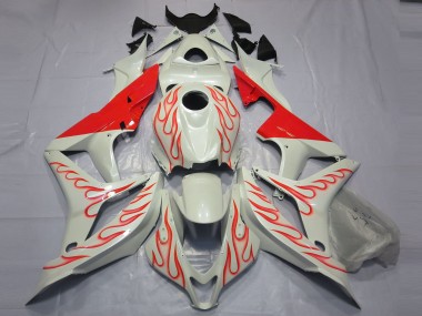 2007-2008 Rot Flamme Auf Weiß Honda CBR600RR Motorrad Verkleidung